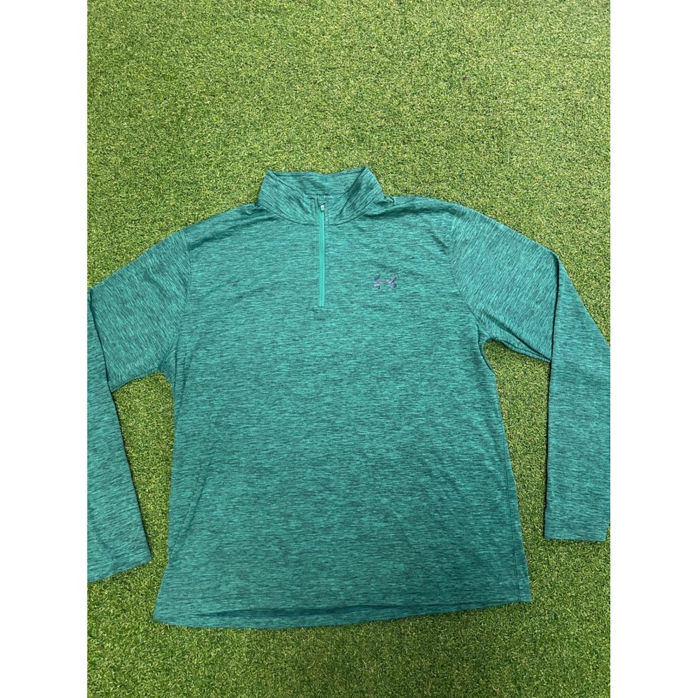 Under Armour Mens XL HeatGear Quarter Zip Pullover Green Space Dye Loose Fit